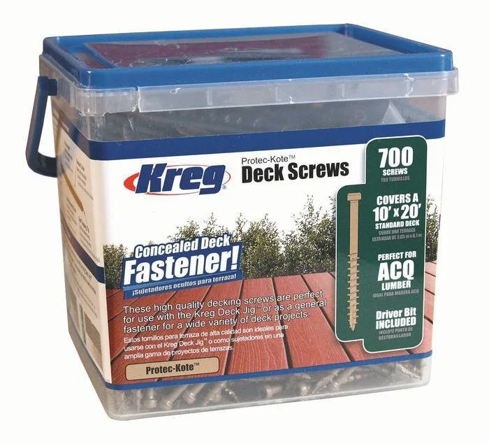 2539743 תמונה של אריזת ברגי דק מוסתרים Kreg Protec-Kote – סט של 700 ברגים כולל ביט, להתקנת דק חיצוני